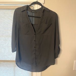 3/4 sleeve black button up blouse